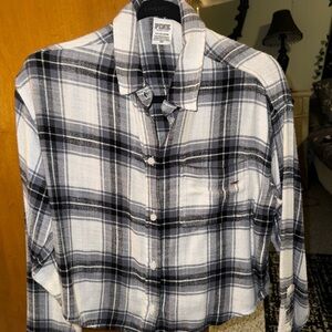 Victoria's Secret Pink Gray and White Plaid Shirt